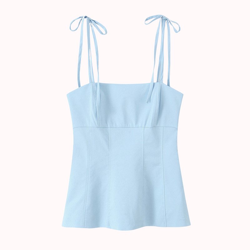 Amor light blue gingham tie-strap top – Amy