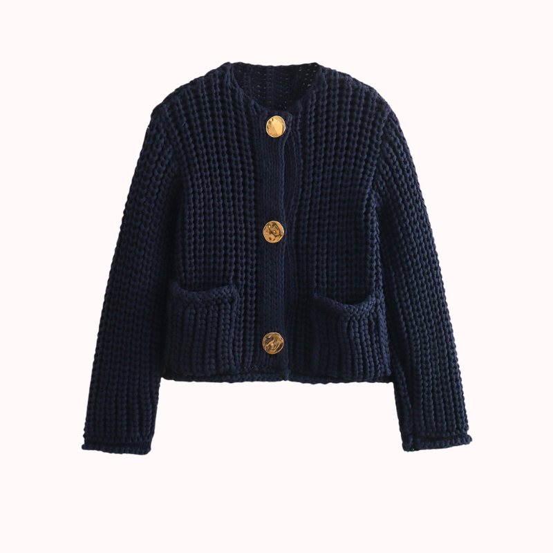 Mörkblå Stickad Cardigan - Ellinor
