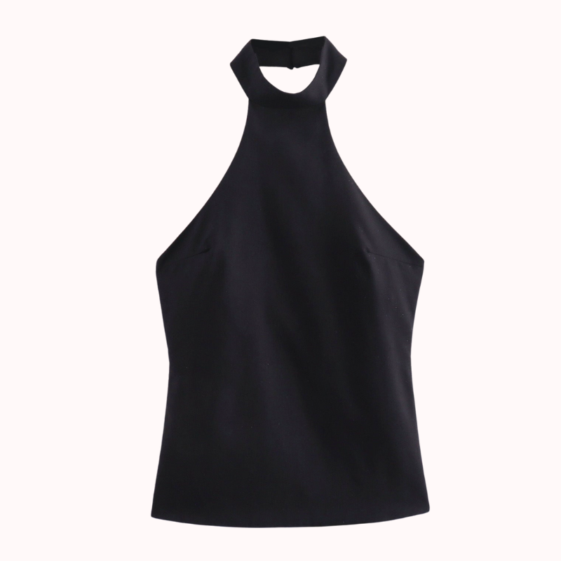 Svart Satin Halter Topp - Elise