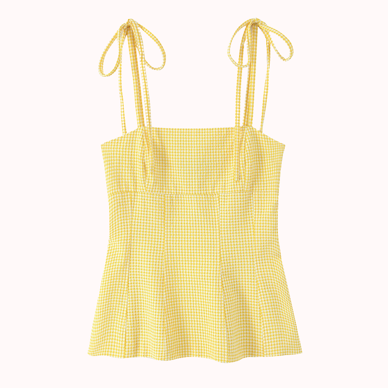 Amor yellow gingham tie-strap top – Amy