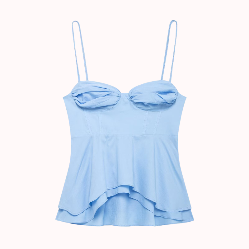 Amor blue ruched peplum top – Molly