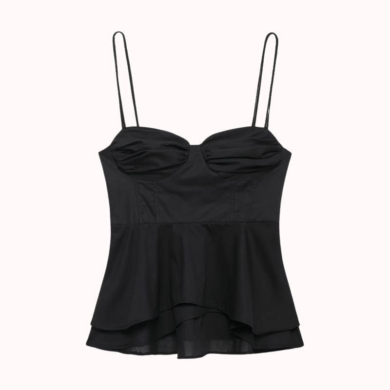 Amor black ruched peplum top – Molly