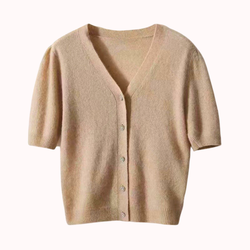 Beige Kortärmad Cardigan - Mira    