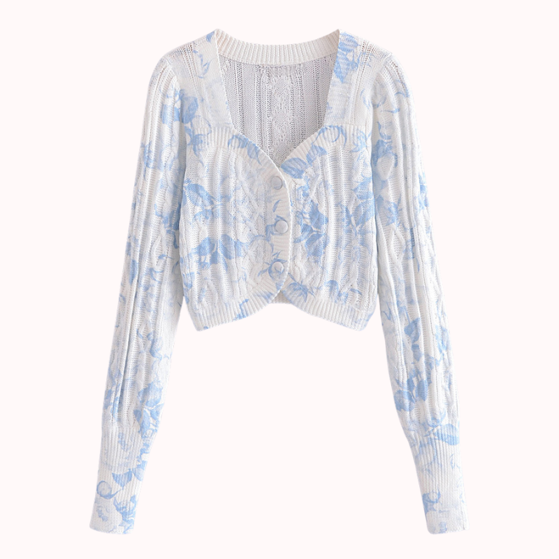 Blommig Stickad Cardigan - Maja    