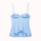 Amor blue ruched peplum top – Molly